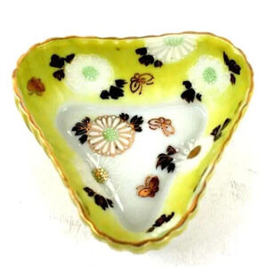 Vtg 1915 Asian Japanese Style Hand Painted W/ Gold Porcelain Condiment Dish